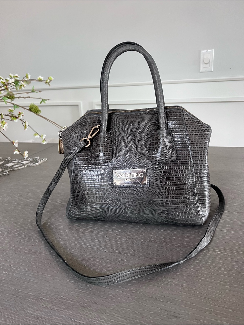 Valentino Milano tote bag Leather Top-Handle Bag gray